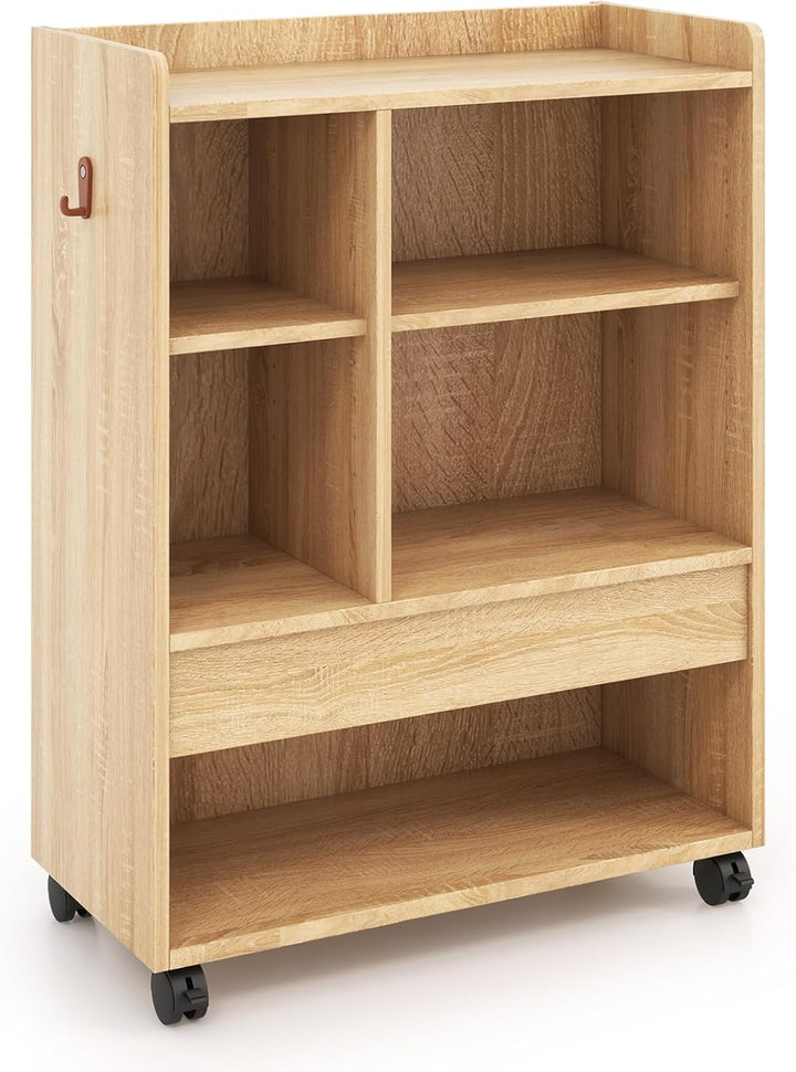 GOPLUS mobiler Aktenschrank, Rollcontainer mit Schublade, offenen Ablagen & Haken, Büroschrank Büroc