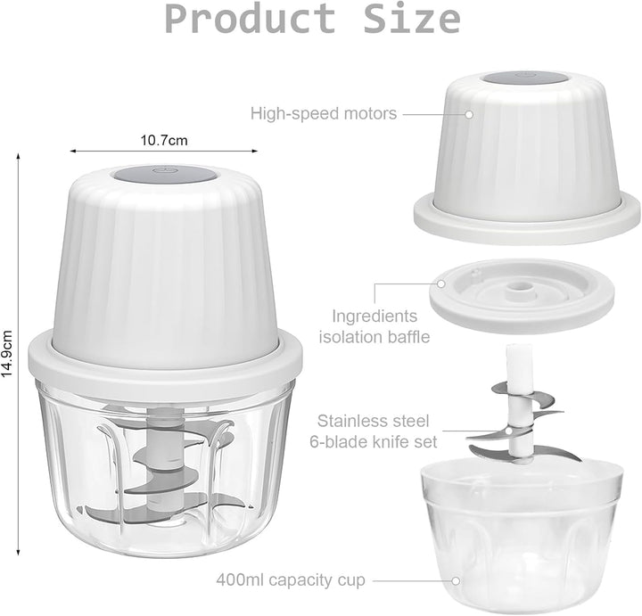 Zwiebel Zerkleinerer, 400ml, Multizerkleinerer Elektrisch Klein, Zwiebelschneider Elektrisch, Univer