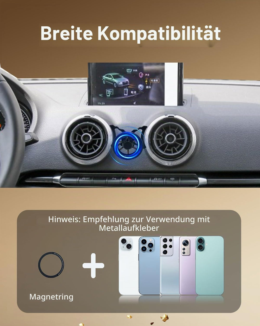 Magnet Handyhalterung kompatibel mit Audi A3 8V 2013-2019, für Magsafe, 360 Grad KFZ Lüftungsschlitz