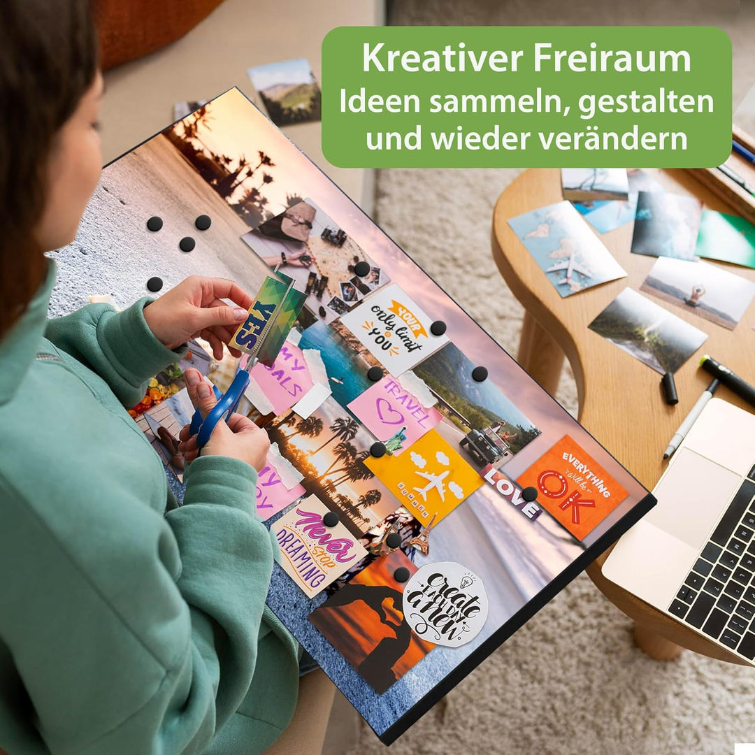 banjado Magnettafel schwarz 78 x 37cm / Magnetwand Metall/Magnetpinnwand als Memoboard/Pinnwand Magn