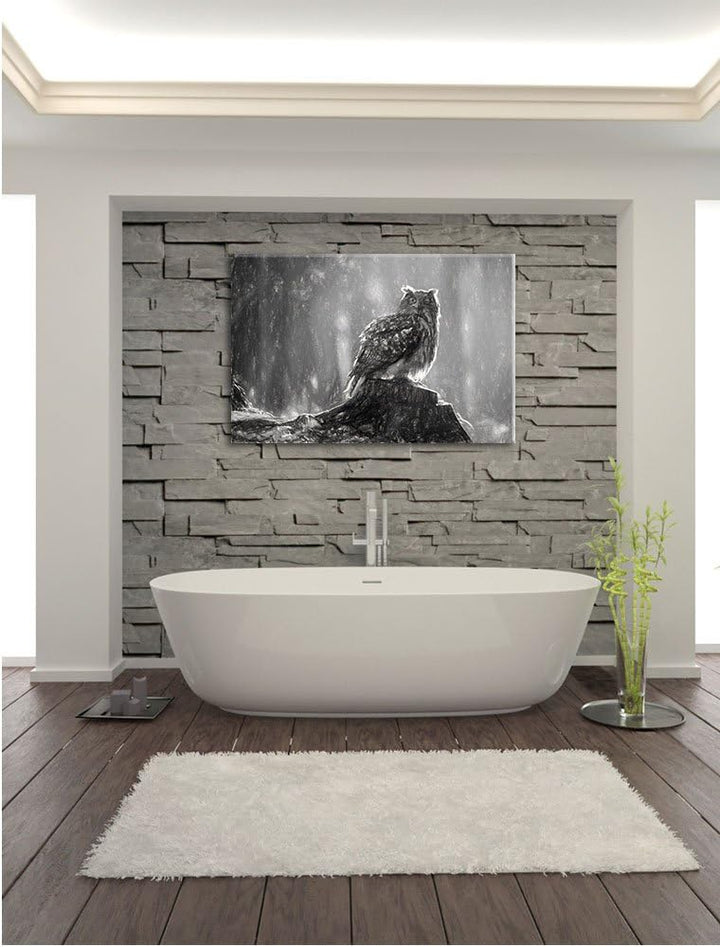 Pixxprint Eule auf dem Baumstamm als Leinwandbild/Grösse: 100x70 cm/Wandbild/Kunstdruck/fertig bespa