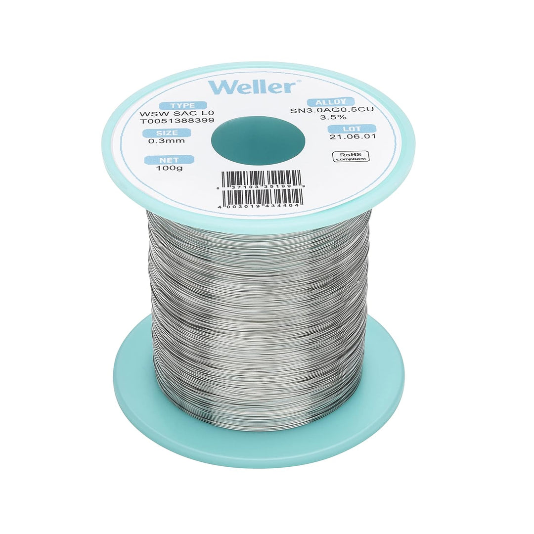 Weller WSW SAC L0 (T0051388399) Bleifreier Lötdraht, Ø 0,3mm, Legierung Sn96.5Ag3Cu0.5, Flussmittelg