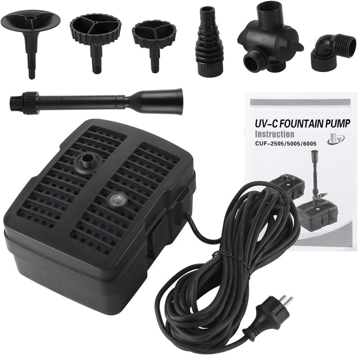 Forever Speed 4 in 1 Teichpumpe Springbrunnenpumpe mit Filter, 5W/9W/11W UV-Klärer, 1000l/h-2500l/h,
