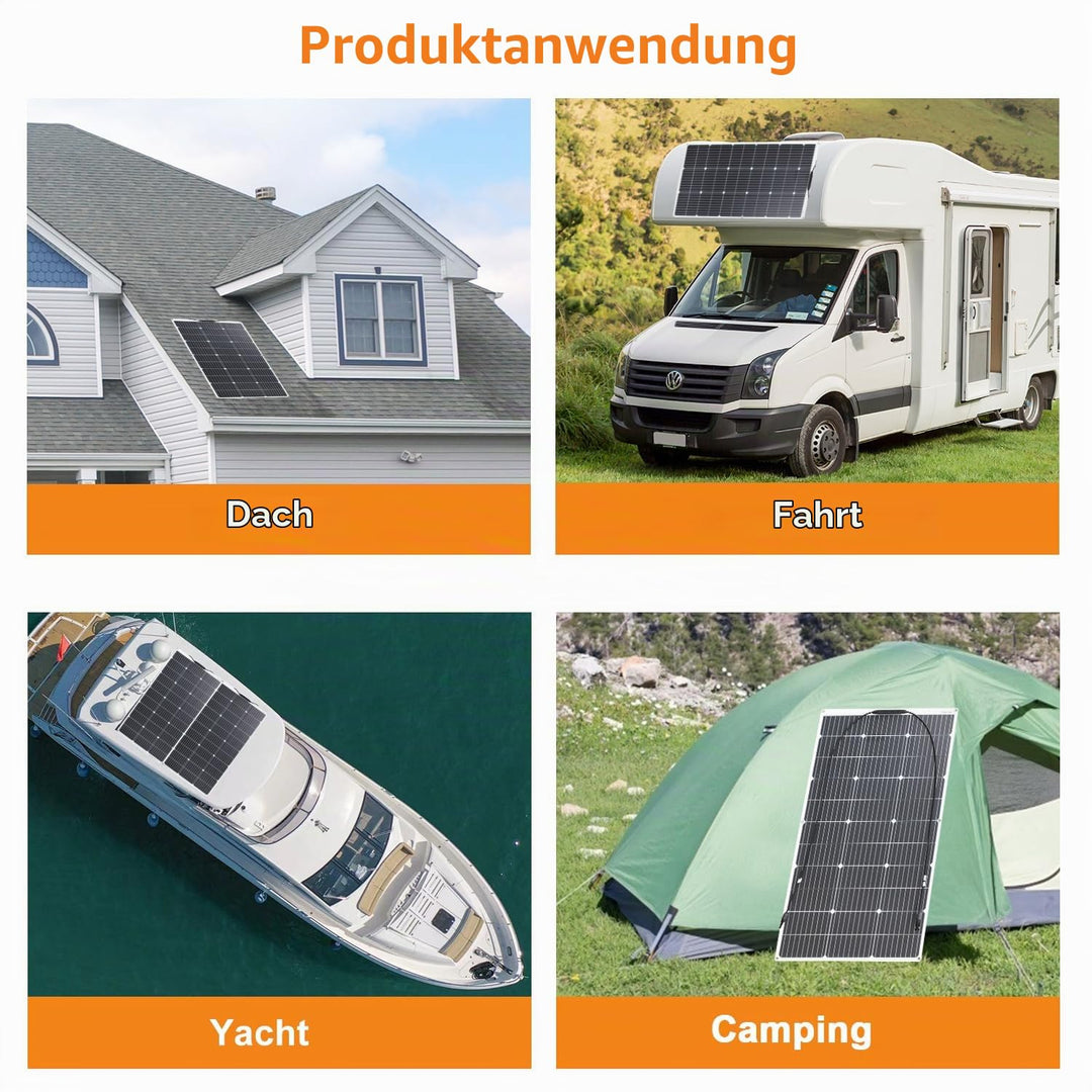 Aysolar 100W 12V Solarpanel Flexibel Monokristallines Flexible Solarmodul IP67 Wasserdicht Photovolt