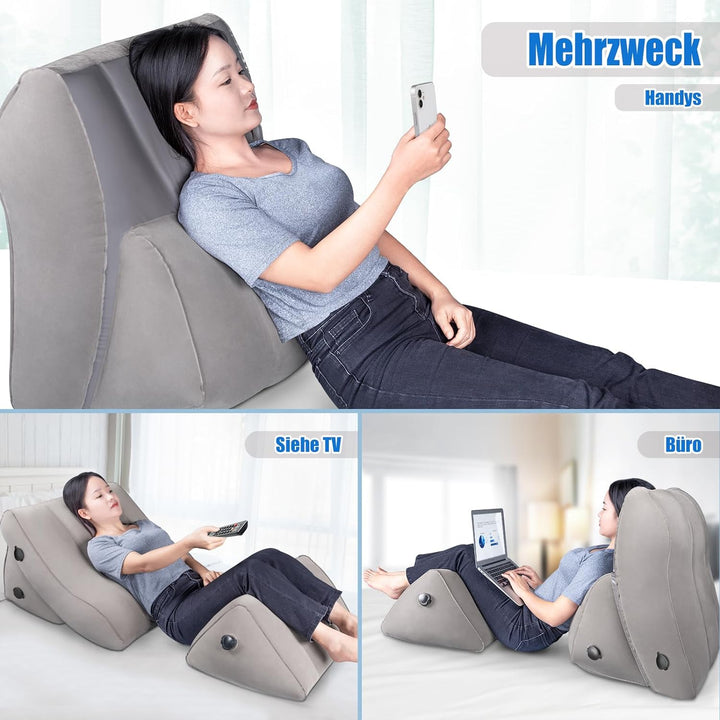 SAHEYER Aufblasbares Rückenlehnen Beinkissen Set, 2 verstellbare aufblasbare Keil-Lesekissen Ergonom