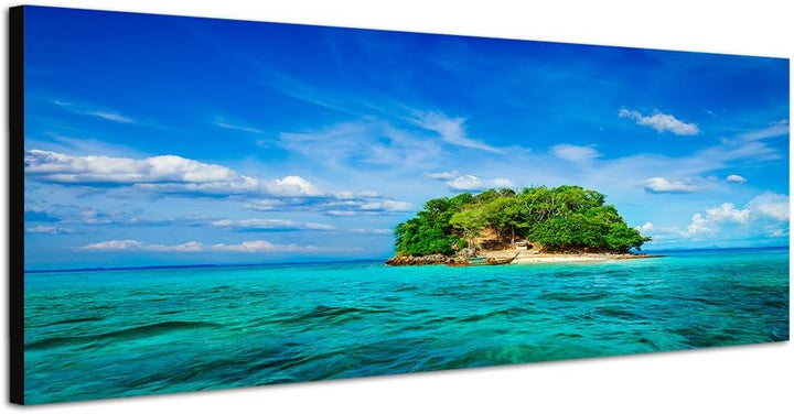 Paul Sinus Art Panoramabild auf Leinwand und Keilrahmen 120x40cm Thailand Meer Insel Boot Wolkenschl