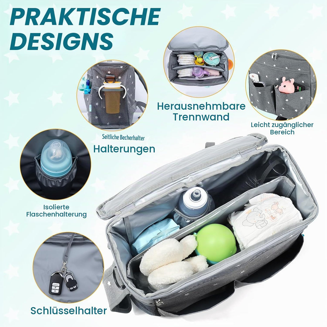 Orzbow Kinderwagen Organizer Gross,22 L Grosser Wickeltasche Organizer mit Getränkehaltern, Schulter
