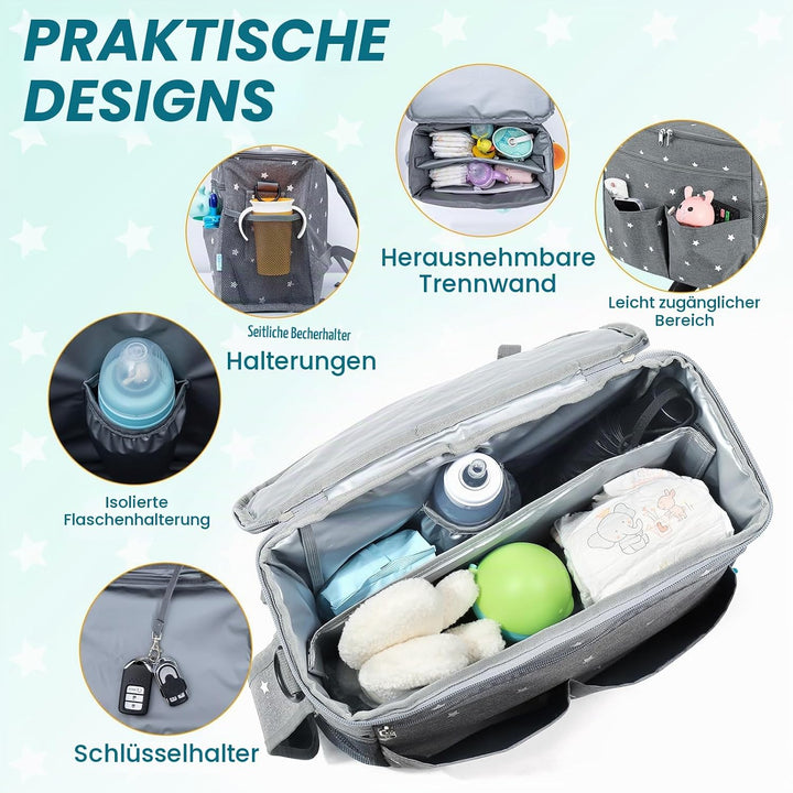 Orzbow Kinderwagen Organizer Gross,22 L Grosser Wickeltasche Organizer mit Getränkehaltern, Schulter
