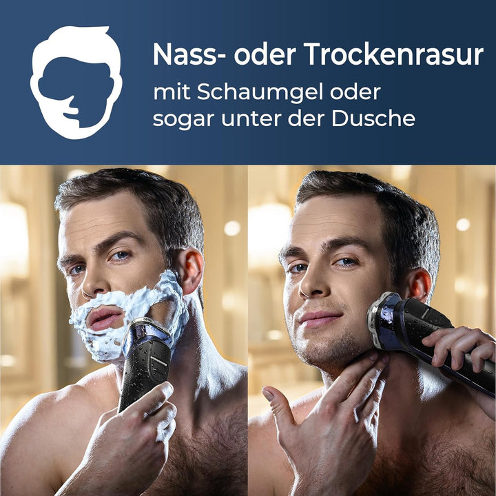 Elektrorasierer für Herren – Nass- und Trockenrasur mit Einziehbarem Bartschneider, Pop-Up Trimmer,