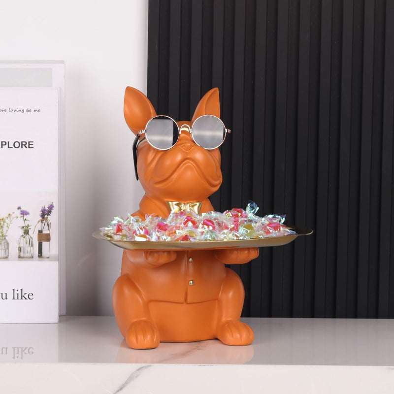 Orange Bulldoggen-Tablett-Statue – Modernes Sparschwein-Tablett zur Aufbewahrung von Schlüsseln, Süs