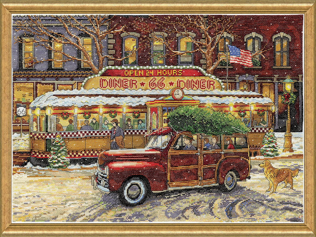 Design Works Crafts Route 66 Kreuzstich-Set, Weihnachtsdekoration, Rot