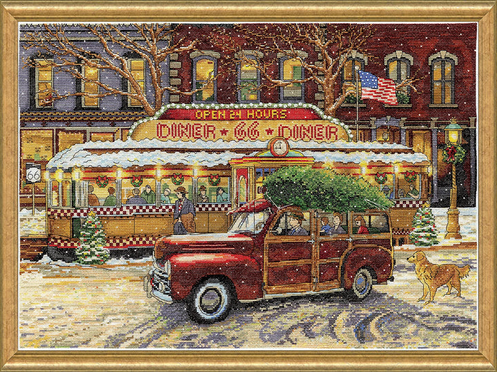 Design Works Crafts Route 66 Kreuzstich-Set, Weihnachtsdekoration, Rot