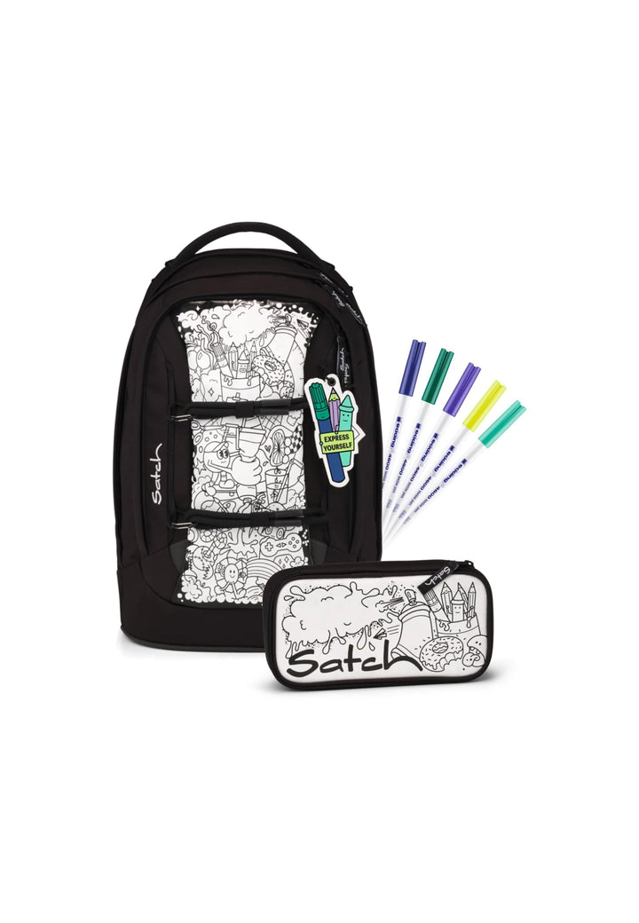 Satch Pack Set Schulrucksack-Set, 2-teilig ab 5. Klasse ergonomisch 30L Stauraum mit Schlamperbox un