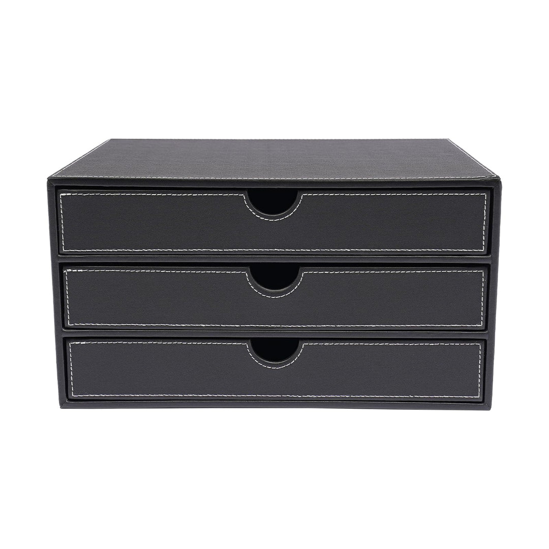 Schreibtisch Schubladenbox 3 Ebenen PU-Leder Desktop Organizer mit A4-Fächern Büroablage 33cm Dokume