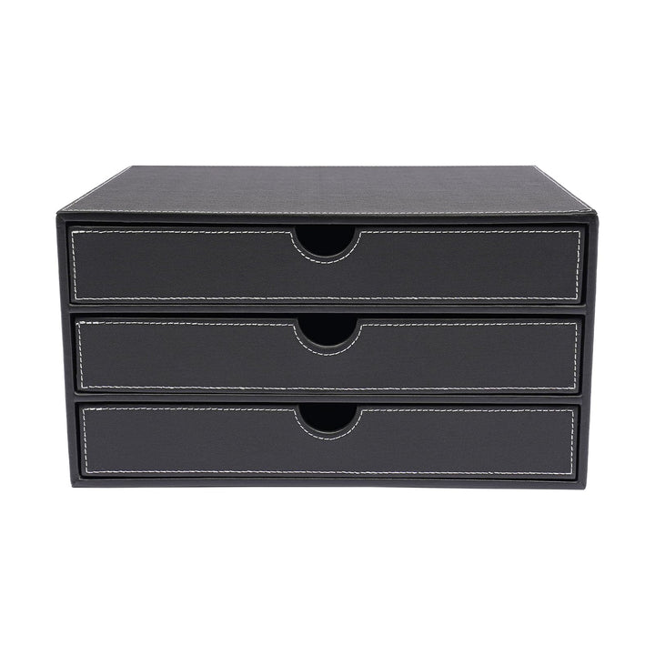 Schreibtisch Schubladenbox 3 Ebenen PU-Leder Desktop Organizer mit A4-Fächern Büroablage 33cm Dokume