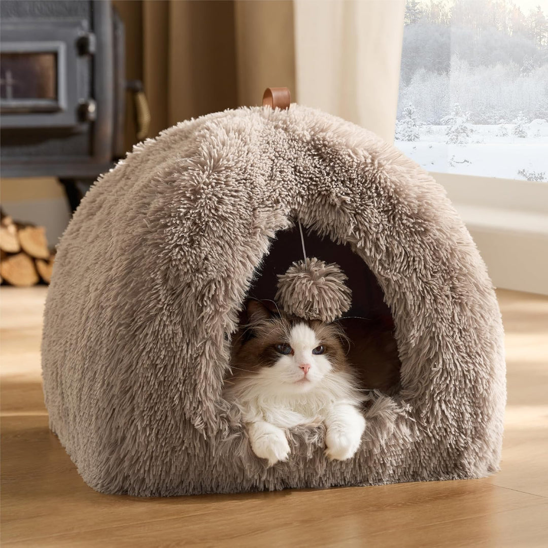 BEDSURE Katzenbett grosse Katzen Katzenhöhle- 40x40x40 cm Plüsch Katzenhaus Indoor mit abnehmbarem K