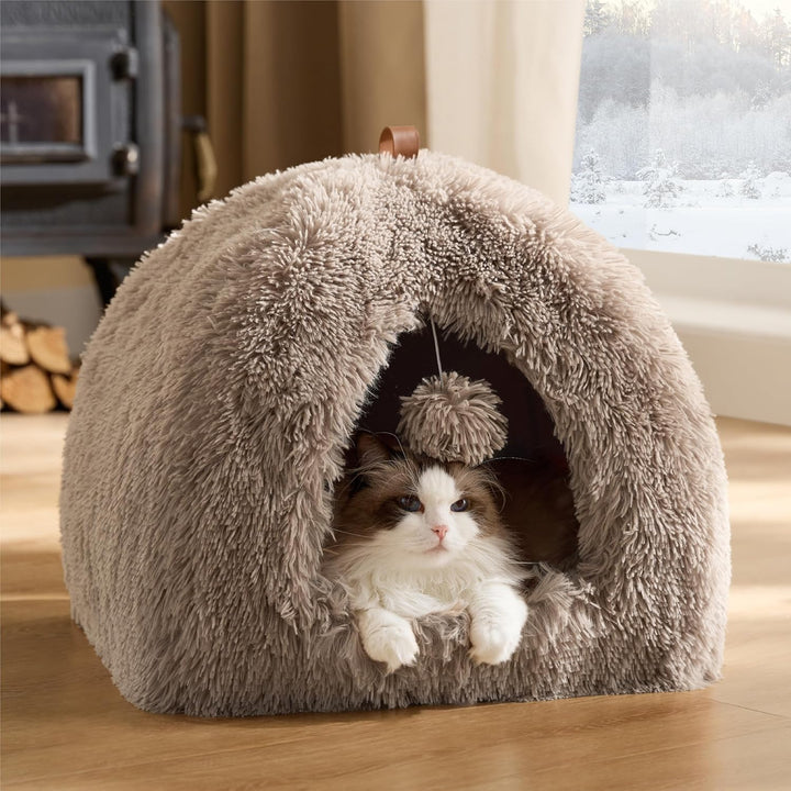 BEDSURE Katzenbett grosse Katzen Katzenhöhle- 40x40x40 cm Plüsch Katzenhaus Indoor mit abnehmbarem K