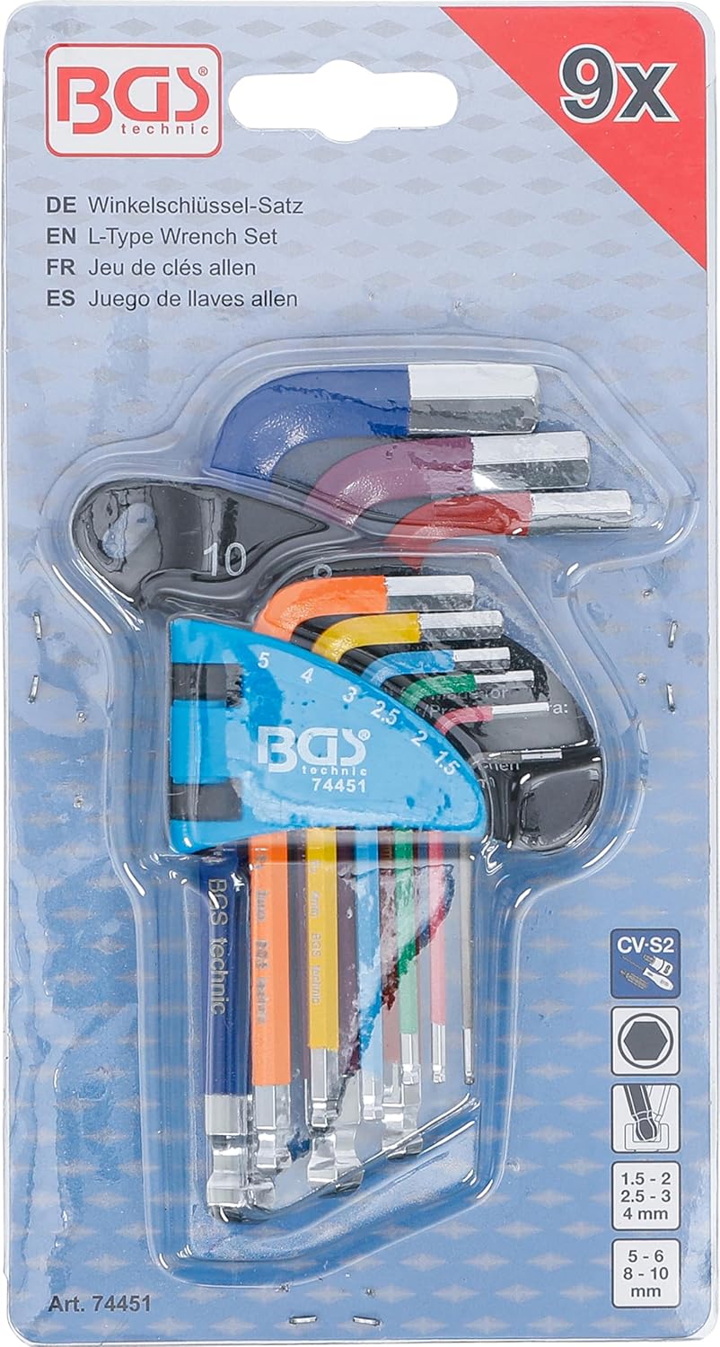 BGS 74451 | Winkelschlüssel-Satz | Multicolour | kurz | Innensechskant, Innensechskant mit Kugelkopf