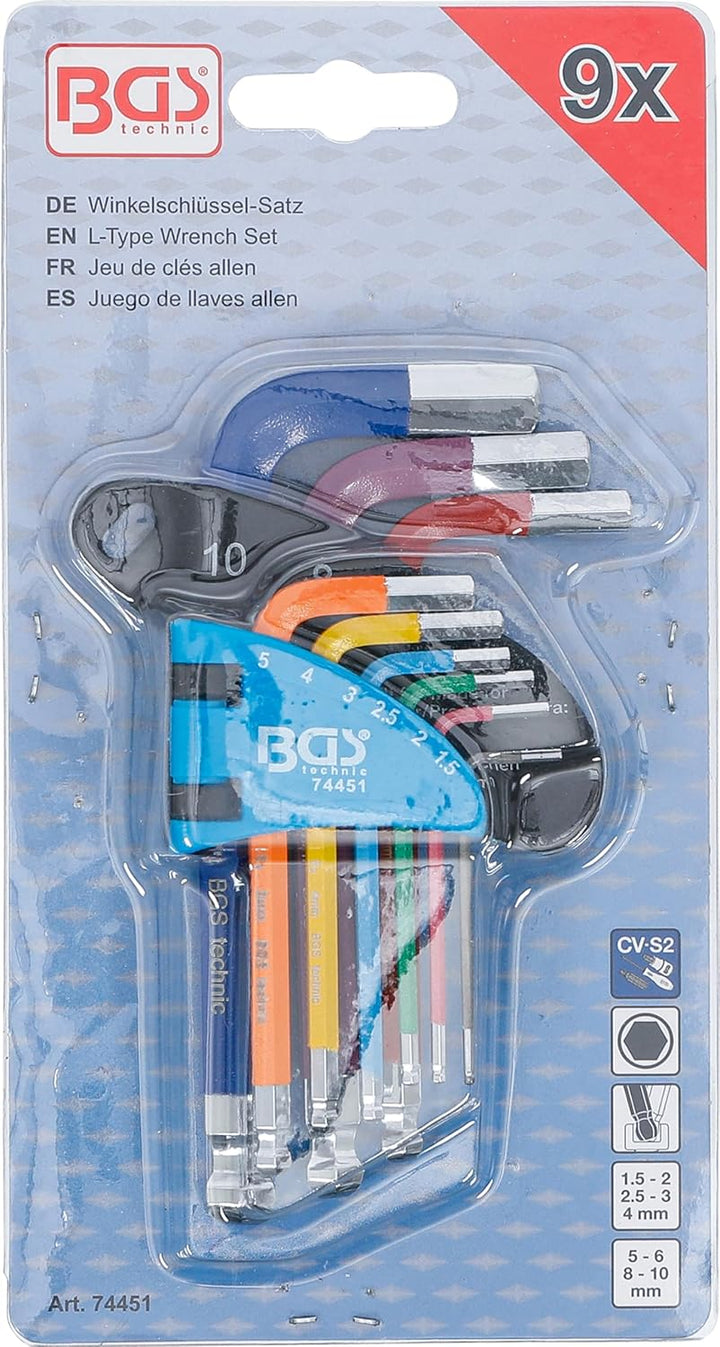 BGS 74451 | Winkelschlüssel-Satz | Multicolour | kurz | Innensechskant, Innensechskant mit Kugelkopf