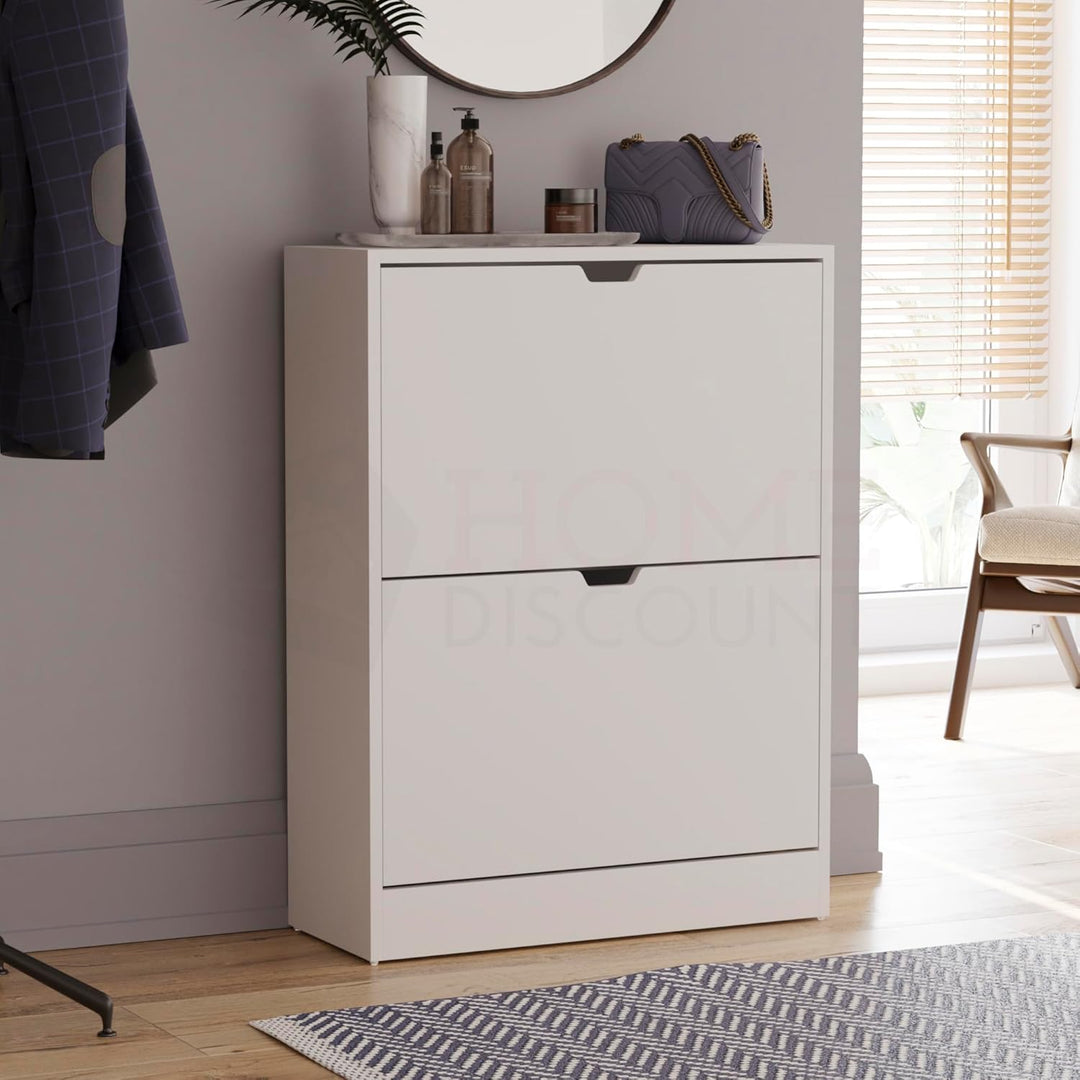 Vida Designs Schuhschrank mit 2 Schubladen, platzsparender Schuhschrank mit 2 Klappschubladen, für F