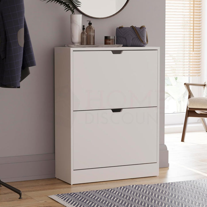 Vida Designs Schuhschrank mit 2 Schubladen, platzsparender Schuhschrank mit 2 Klappschubladen, für F