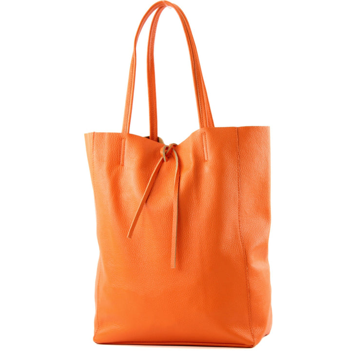 modamoda de - T163 - Ital. Shopper Large mit Innentasche aus Leder Orange, Orange