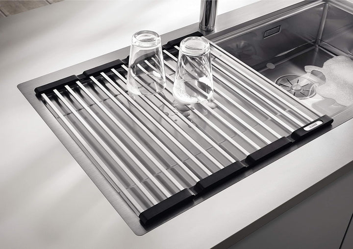 BLANCO Top-Schienen aus Edelstahl, 235906, 416 mm & 238483 Klappmatte als Abtropf für die Küchenspül