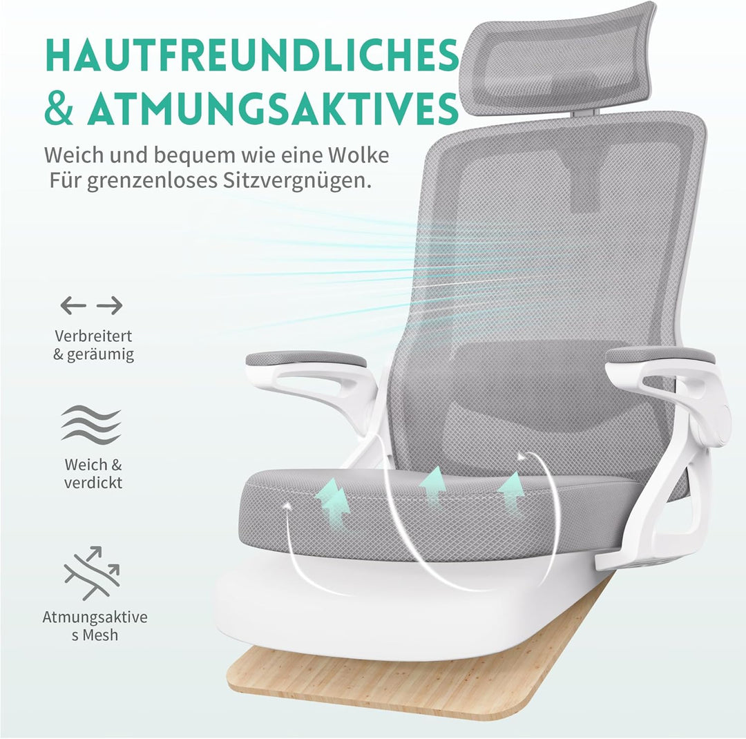 Bürostuhl Ergonomisch, S-förmiger Schreibtischstuhl mit Verstellbaren Armlehnen, Ergonomischer Büros