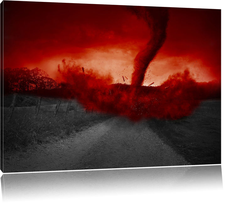 Roter stürmischer Tornado schwarz/weiss Format: 100x70 auf Leinwand, XXL riesige Bilder fertig gerah