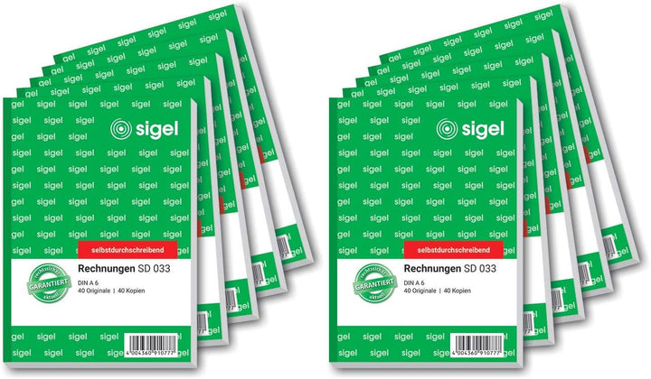 SIGEL SD033/10 Rechnungen, A6, 2x40 Blatt, selbstdurchschreibend, 10er Pack 10 Stück á 40 Blatt ohne