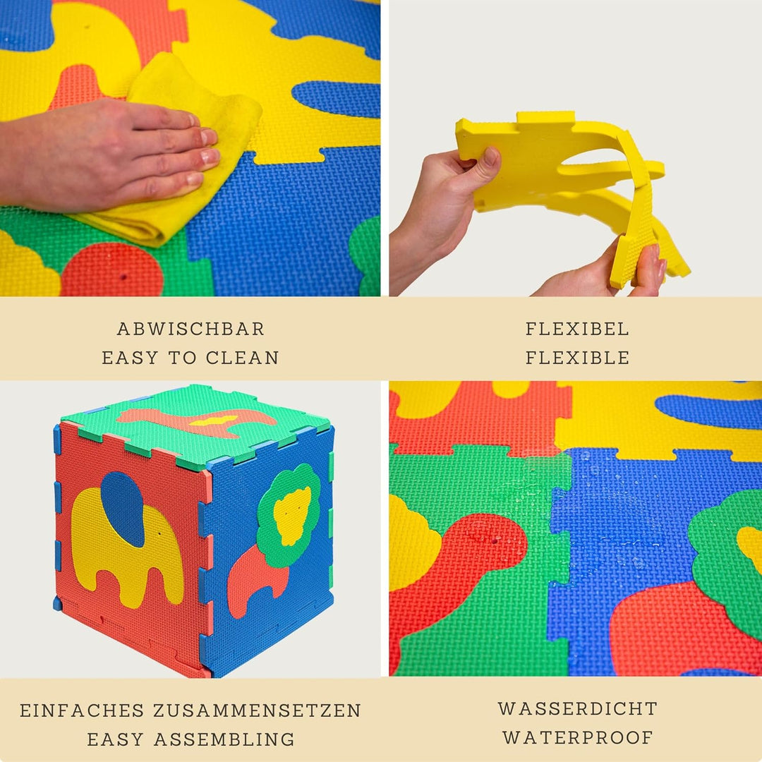 Attraktive Puzzlematte Baby 1,2x0,9m Safari Tiere – 12 Platten à 30x30cm – 20% dickere & weichere Sp