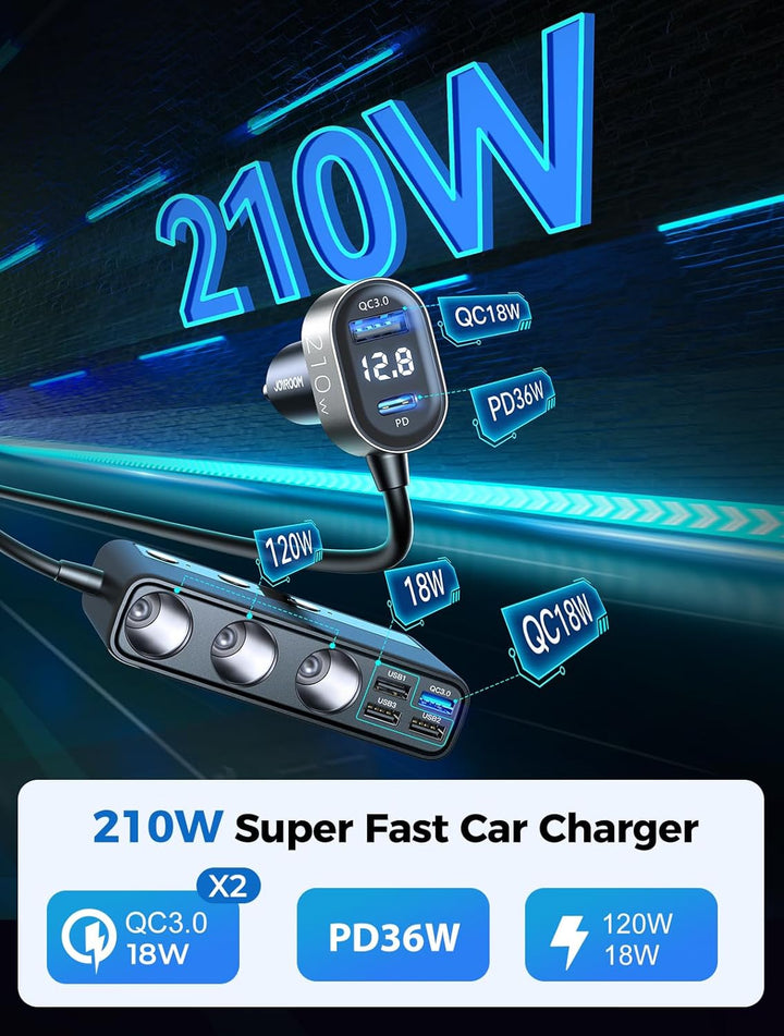 JOYROOM Zigarettenanzünder Verteiler, 154W Auto KFZ Ladegerät Adapter, 3 Fach 12V/24V Stecker Ladeka