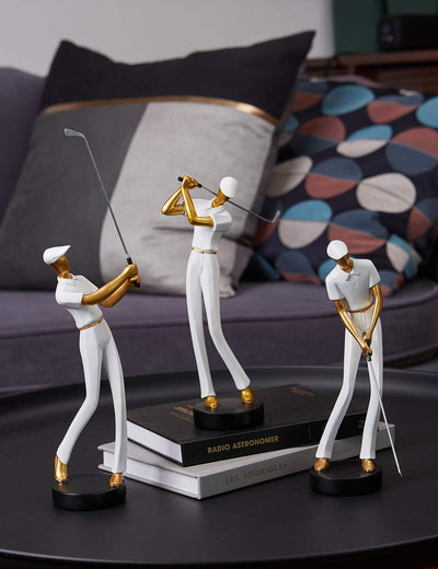 Amoy-Art Golfer Figuren Statue Skulptur Golfspieler Geschenk Polyresin Deko Arts Weiss