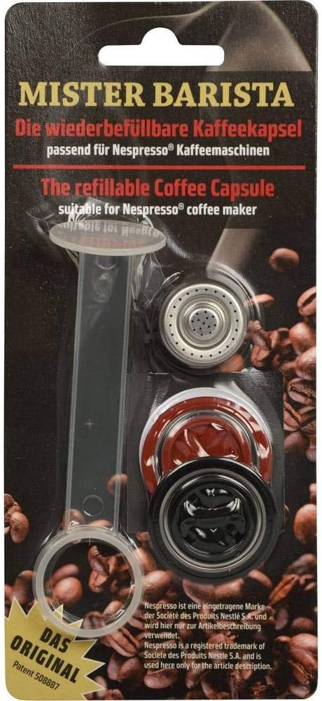 Mister Barista 508887 wiederbefüllbare Kaffeekapsel für alle Nespresso Maschinen, zwei Deckeln