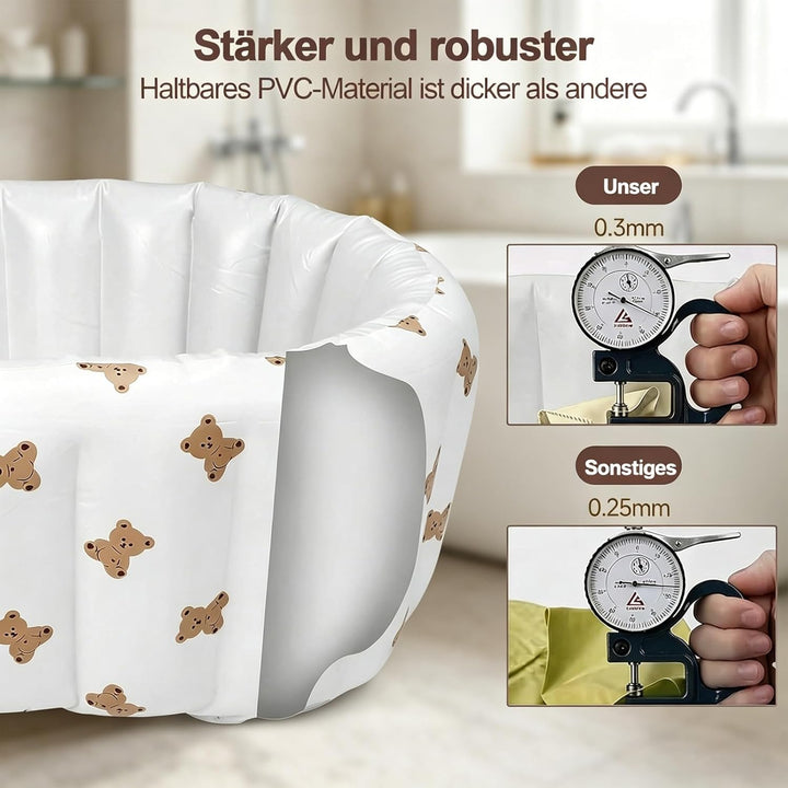 Aufblasbare Badewanne Baby - 90 x 55 x 30 cm Tragbare Kinder Badewanne Aufblasbar, Bärenmuster Babyw
