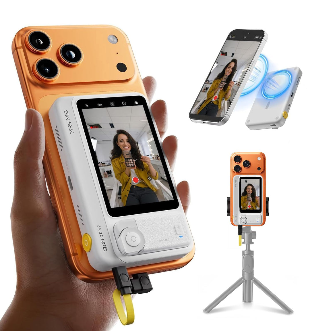 7RYMS Qshot V2 Kabelgebundener Selfie-Monitor für iPhone 17/16 & Android, Magnetischer Smartphone Mo