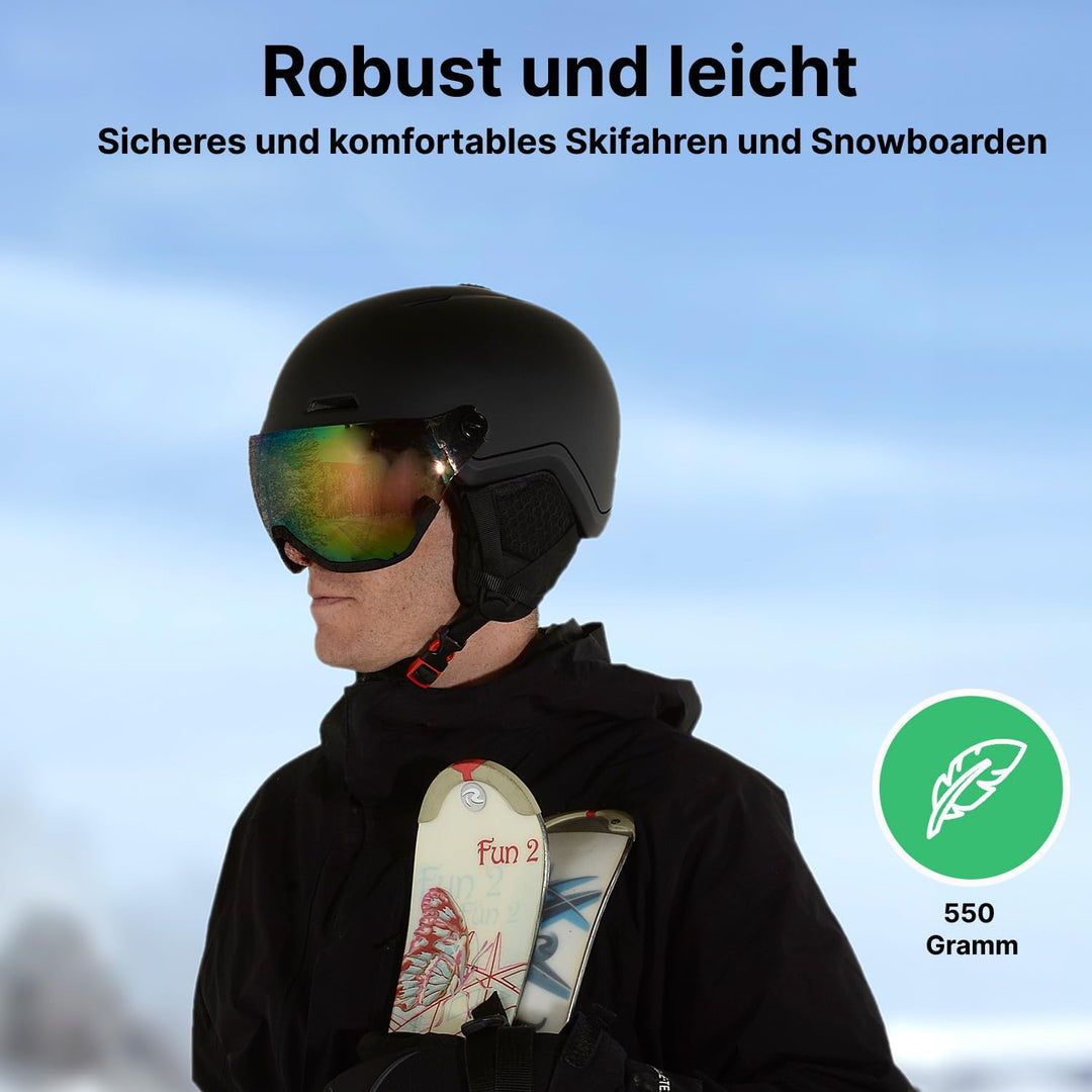 GOOFF Xtreme Skihelm mit Visier – Skihelm inklusive Skibrille – Belüftung auch mit Handschuhen am He