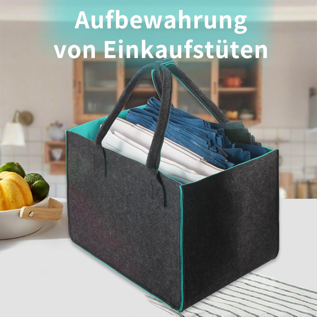 2Stk Filztasche Einkaufskorb,grosse Einkaufs-Tasche Filztaschen Shopping Bag, zweifarbig dunkelgrau/