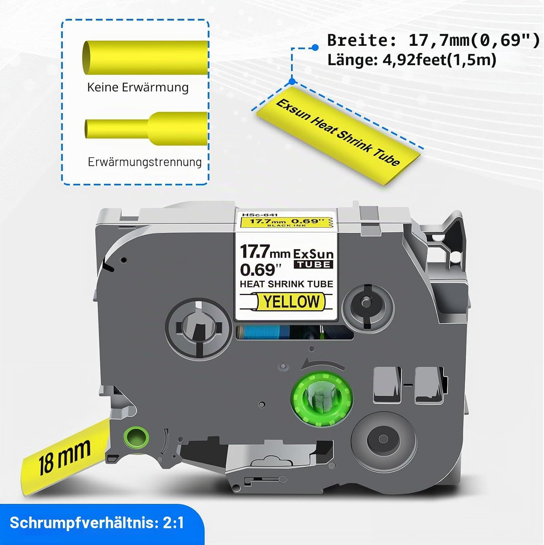 3er-Pack 17,7mm Schrumpfetikett Kompatibel für Brother HSe-641 HSe641 HS641 Hsc641 Schrumpfschläuche