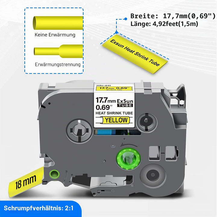 3er-Pack 17,7mm Schrumpfetikett Kompatibel für Brother HSe-641 HSe641 HS641 Hsc641 Schrumpfschläuche