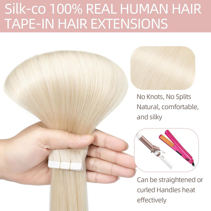 Silk-co Tape Extensions Echthaar 10stk, Remy Tape in Extensions Haarverlängerung, Skin Weft Echthaar