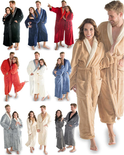 CelinaTex S-XXXL Bademantel Schalkragen zweifarbig lang Taschen Damen Herren Unisex Mikrofaser Kusch