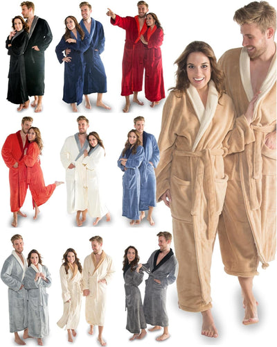 CelinaTex S-XXXL Bademantel Schalkragen zweifarbig lang Taschen Damen Herren Unisex Mikrofaser Kusch