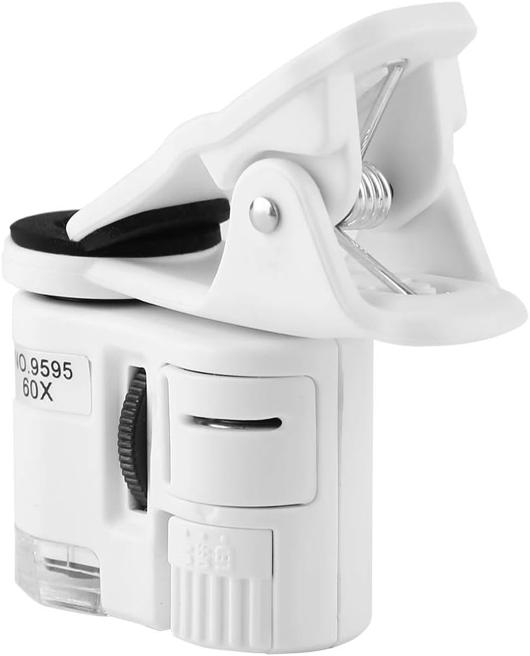 Mini Mikroskop, 9595W 60X Lupe LED UV Licht Mini Handy Clip Mikroskop, 2 Lampe Perle Universal Handy