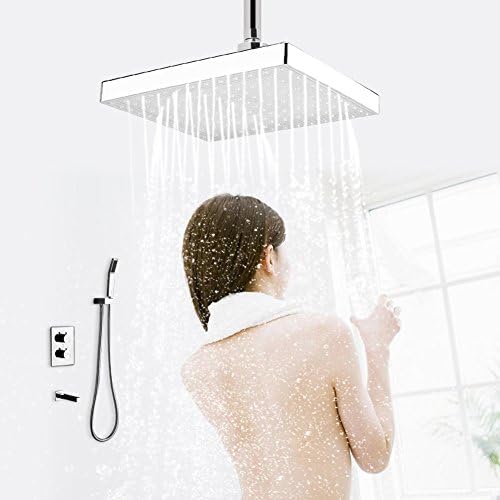Regendusche Duschkopf 20 x 20 cm / 8 Zoll, 7 LED RGB Brausekopf Regendusche Quadratische Einbaudusch