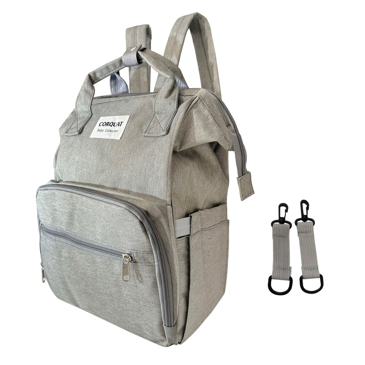 Wickelrucksack mit verschiedenen Staufächern und Riemen für den Kinderwagen, ideal für den Transport