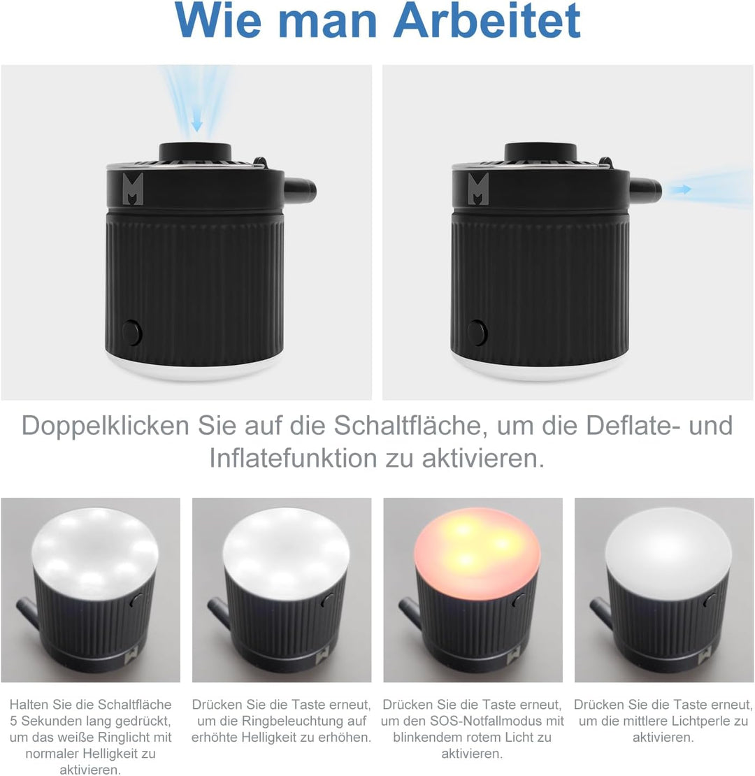 Elektrische Luftpumpe, Tragbare Multifunktion Mini Pumpe zum Inflate und Deflate, mit Wiederaufladba