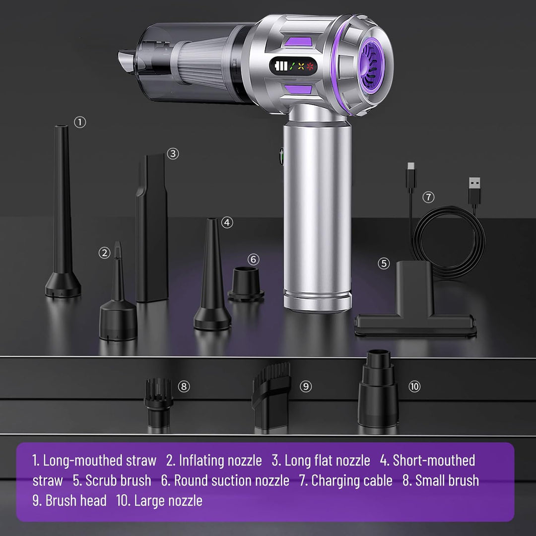 Akku-Handstaubsauger 18000Pa, 3 Stufen & Druckluftgebläse, USB-C | Kabelloser Auto-Staubsauger, 6000