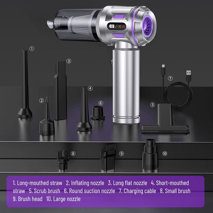 Akku-Handstaubsauger 18000Pa, 3 Stufen & Druckluftgebläse, USB-C | Kabelloser Auto-Staubsauger, 6000