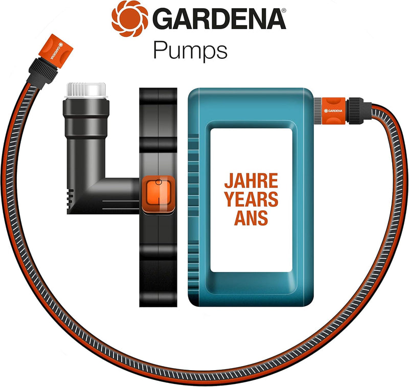 Gardena Set Klarwasser-Tauchpumpe 2000/2 Li-18: Flachsaugende Akku-Tauchpumpe, integrierter Filter,